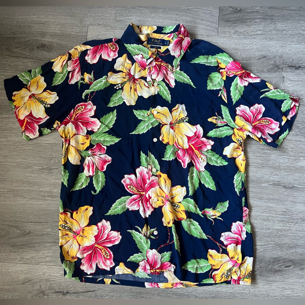 Polo Ralph Lauren Hawaiian shirt mens floral viscose colorful size L SLIM